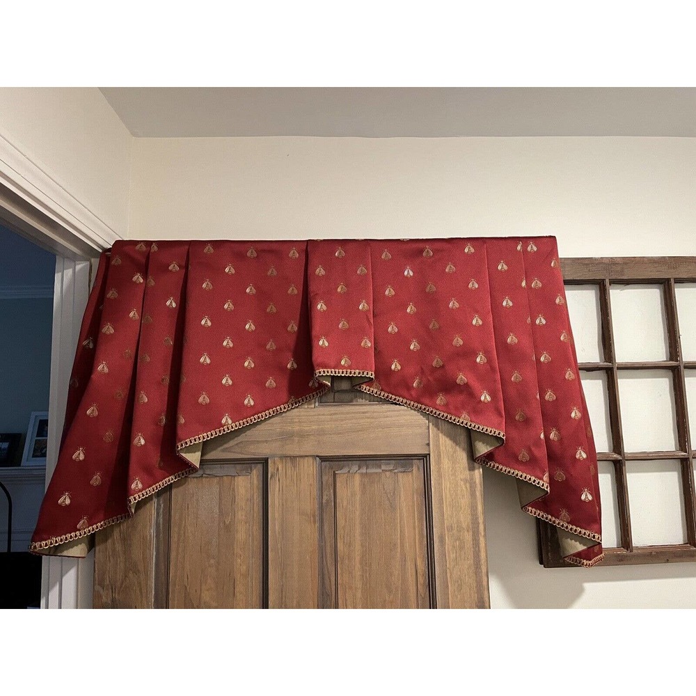 Burgundy Red Honey Bee Lined Pleated Valance Standard 36” Window Treatment